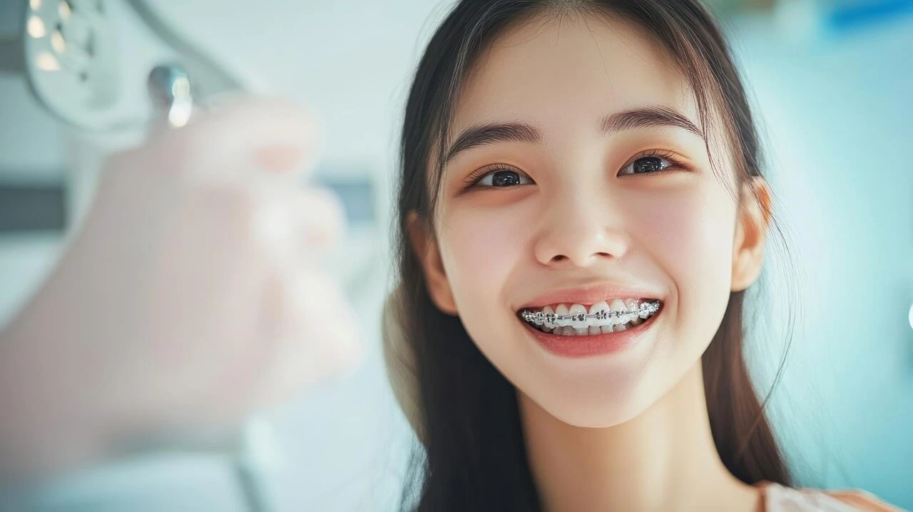 Traditional metal braces for teeth straightening